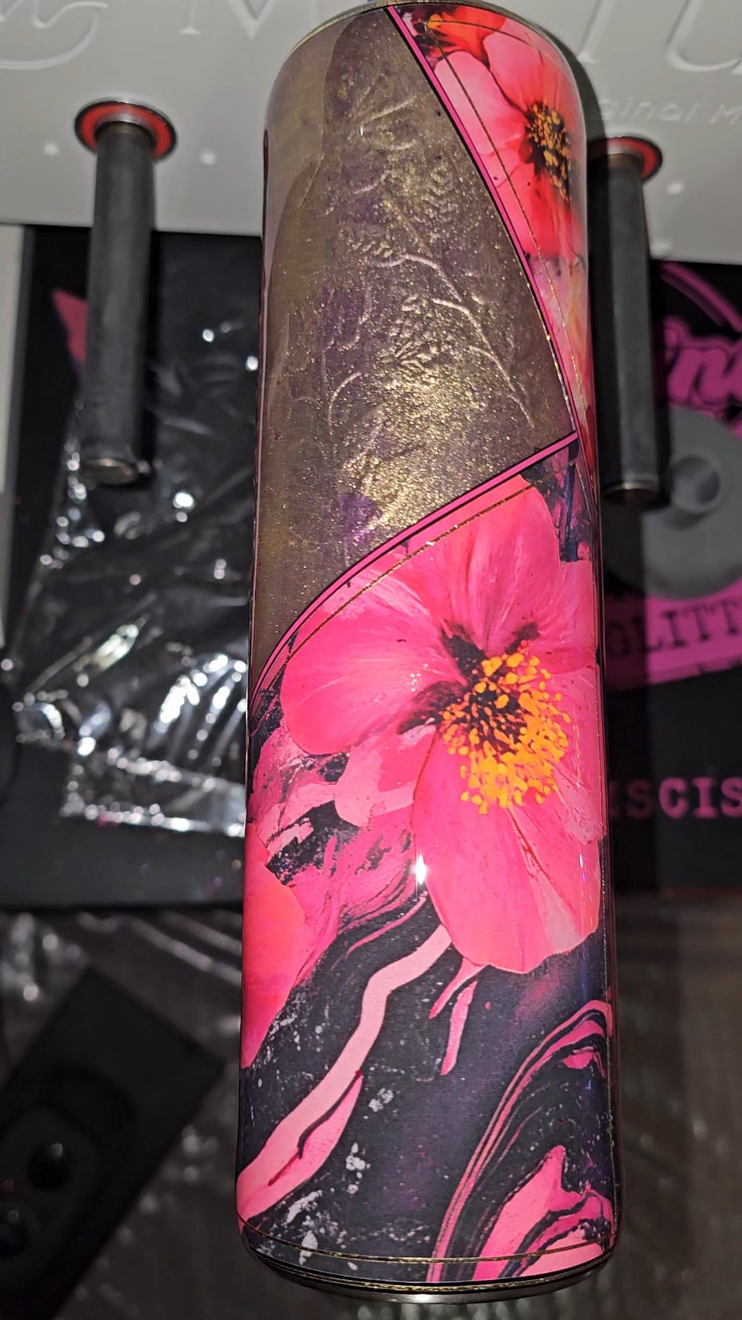 RTS {Pink Flower Multi-Media} 32oz Tipsy Tumbler